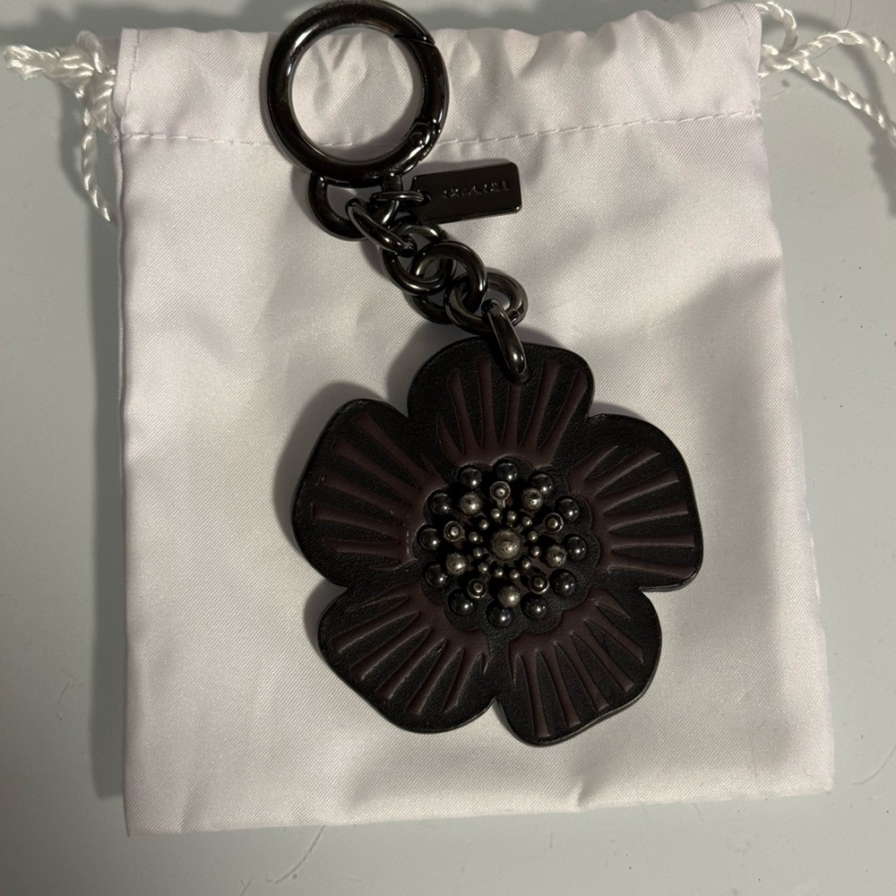 Coach tea rose keychain charm